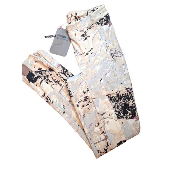 GYMSHARK Ori Leggings Print Gray Cream Marble 7/8 Length - Picture 1 of 8